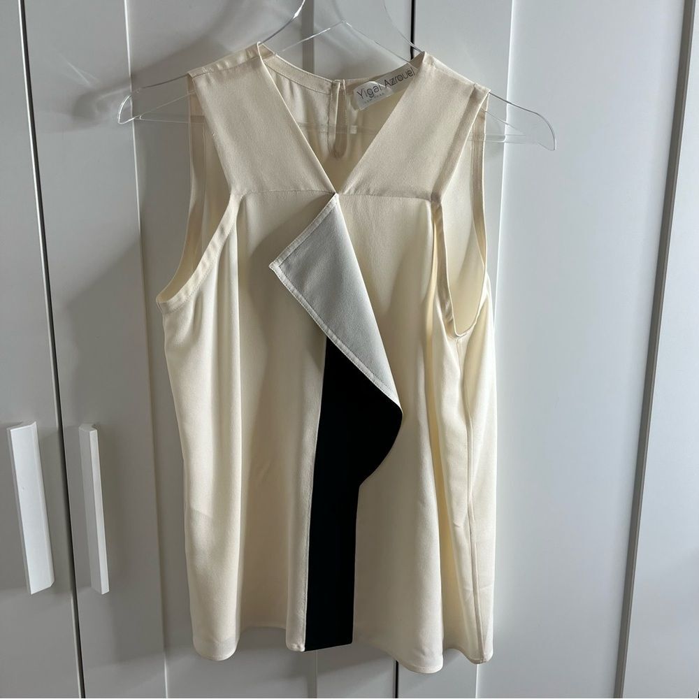 Yigal Azrouel‎ Silk Ivory Black Sleeveless Blouse size 6